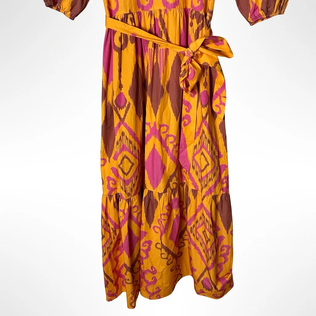 Maude Vivante Boho Ikat Cotton Maxi Dress Small Orange Pink - Image 8