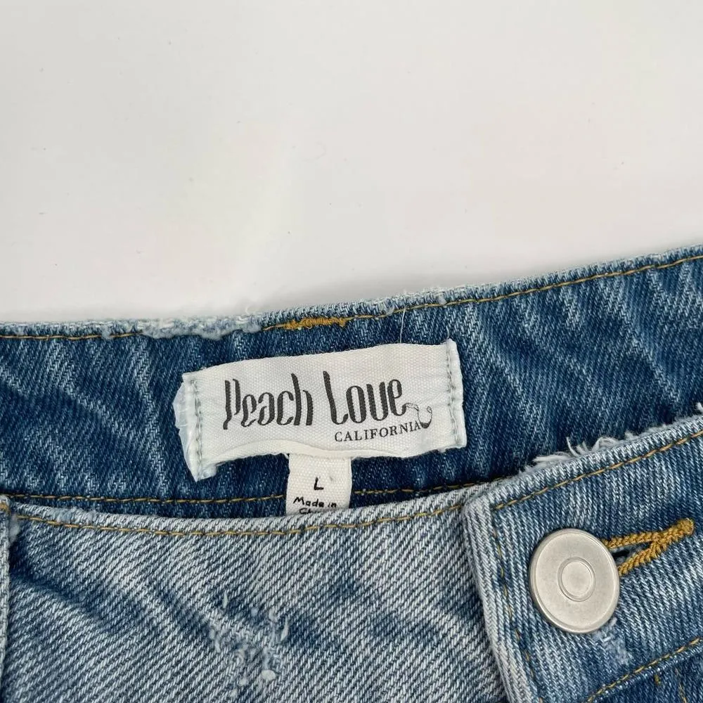 PEACH LOVE CALIFORNIA Jean Shorts Size Large Denim Faux Pockets 100% Cotton - Image 4