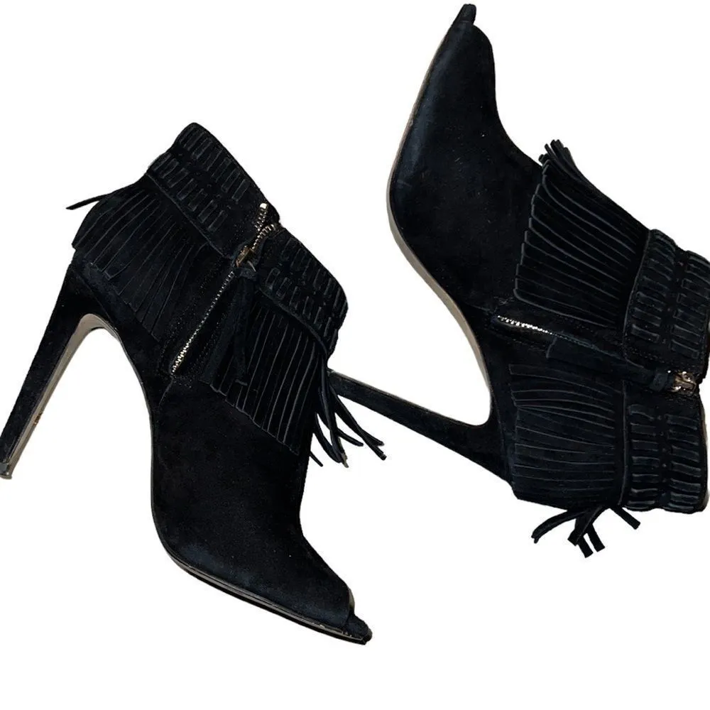 Rebecca Minkoff Black Suede Peep-Toe Booties Size 8 - Image 4