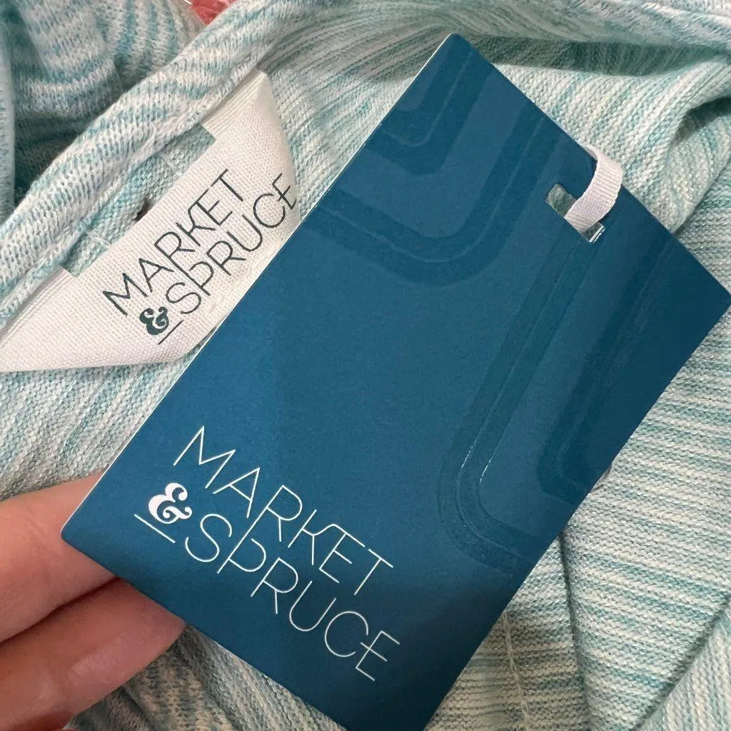 Market & Spruce Striped Tulip Sleeve Top Faux Button Back Blue Size MP NWT - Image 7