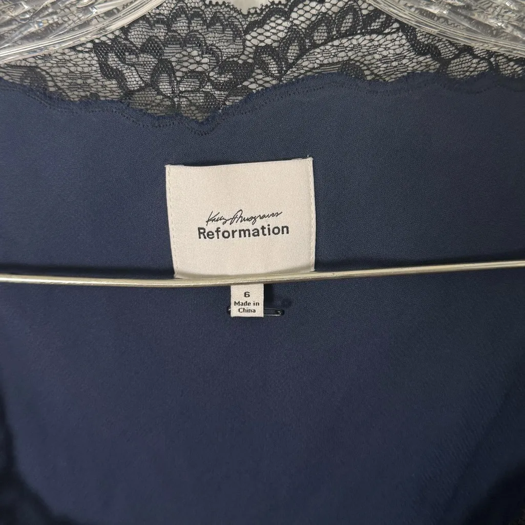 Reformation x Kacey Musgraves Stella Silk Midi Dress in Navy 6 - Image 8