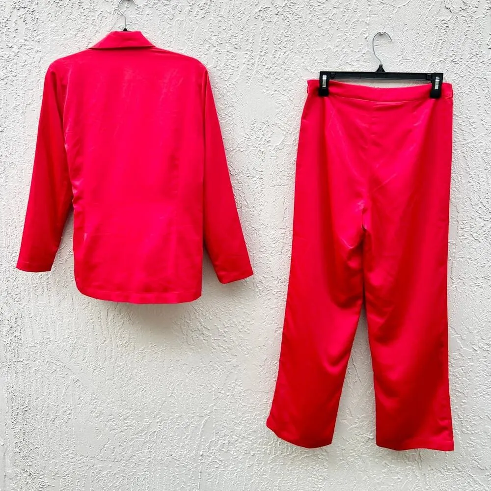 NWT Misook Wrap Crepe de Chine Blazer & Wide Leg Pant Set Sunset Red Women's XS - Image 11