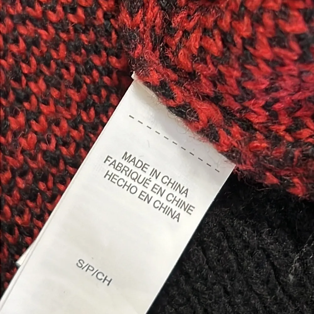 Lucky Brand sz small cardigan red black buffalo plaid v neck open front pockets - Image 8