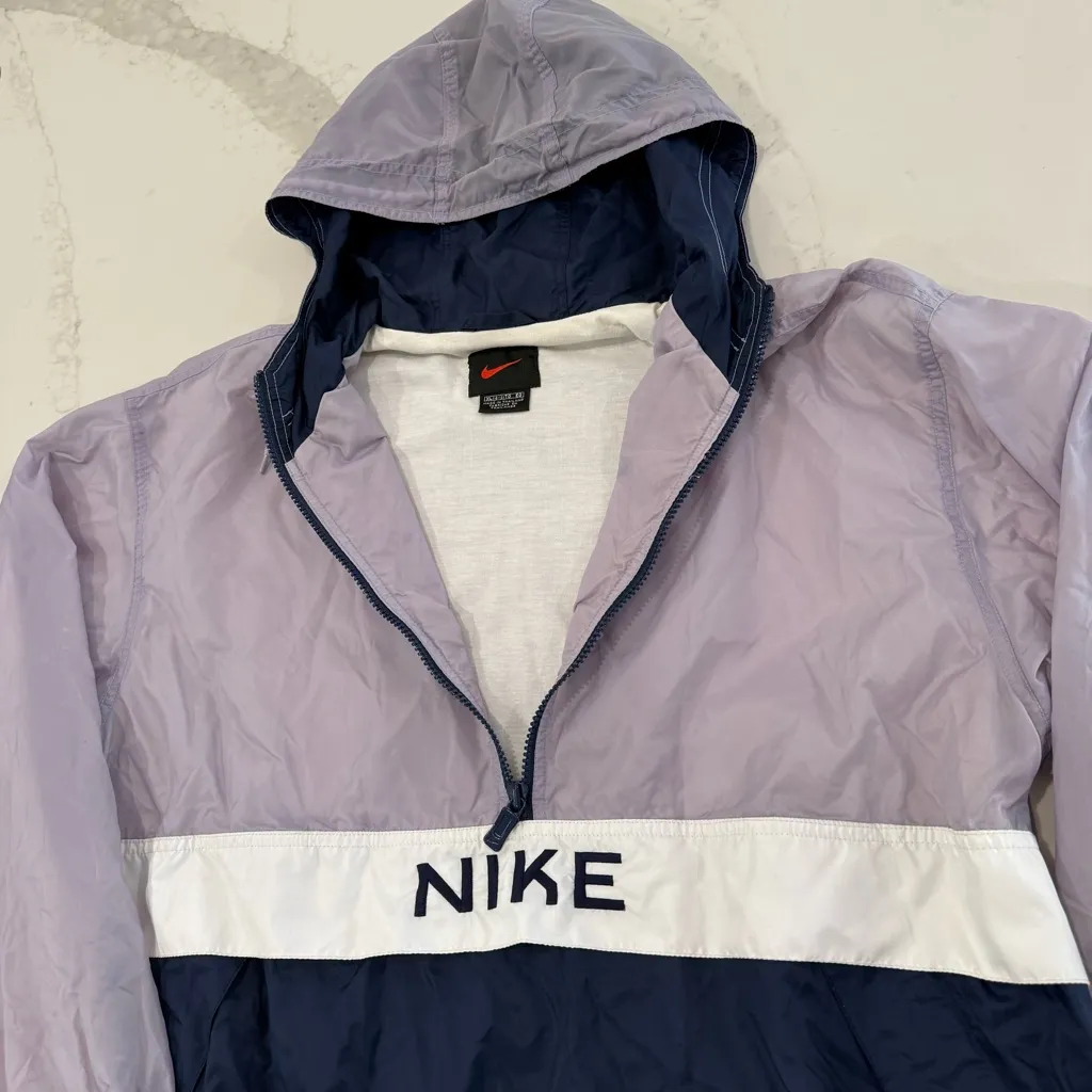 Vintage Nike 1/2 Zip Pullover Hooded Windbreaker Jacket Womens XL Purple/Blue - Image 5
