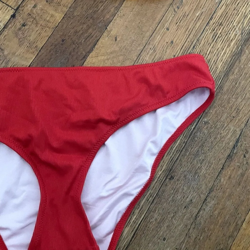 Shade&Shore red bikini swimsuit ribbed detail knit bow detail padded style beach - Image 2