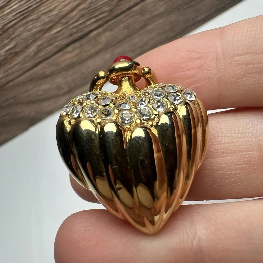 Joan Rivers Rubbed Puffy Heart Rhinestone Pendant Gold Tone Chain Necklace - Image 10