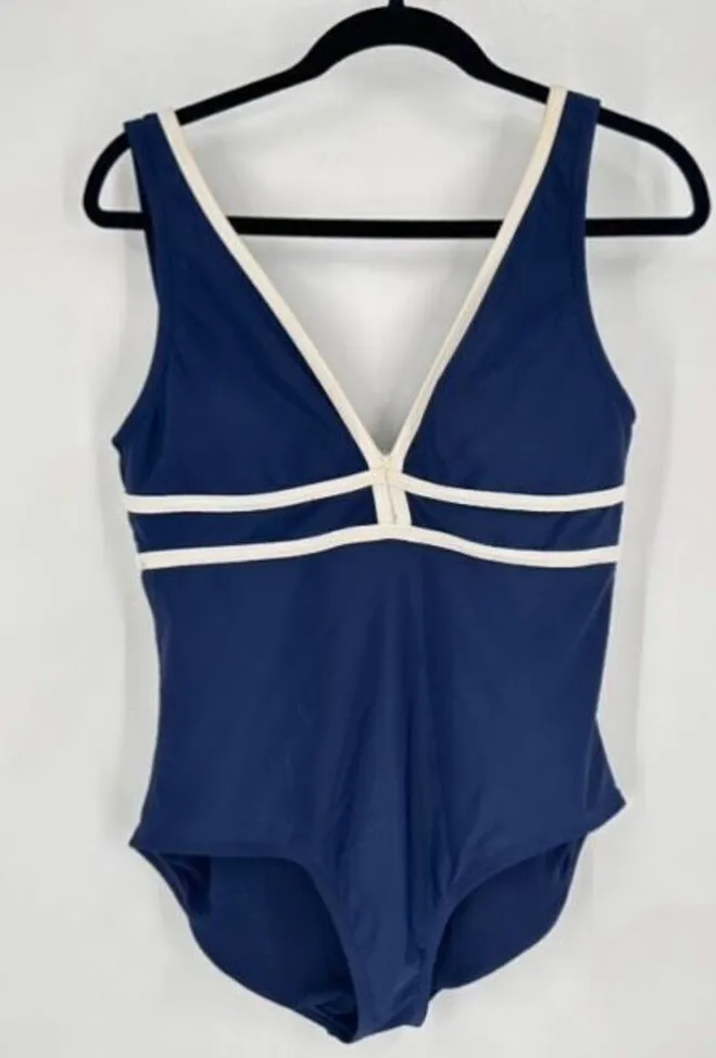 Jantzen Women's Plunging Open Back Slimming One Piece Swimsuit Blue Size 10 - Image 1