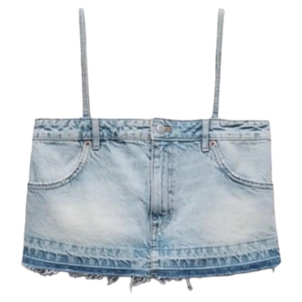 ZARA TRF DENIM SKIRT EFFECT CROP JEAN TOP Sz M - Image 2