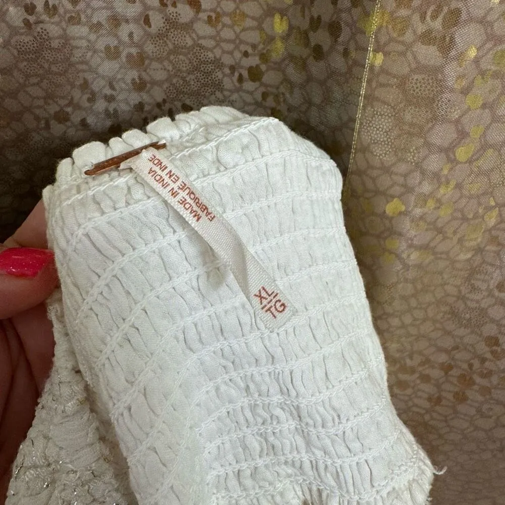 Free‎ People Yellowbell White Crochet Boho Sparkle Halter Top XL NWOT - Image 6
