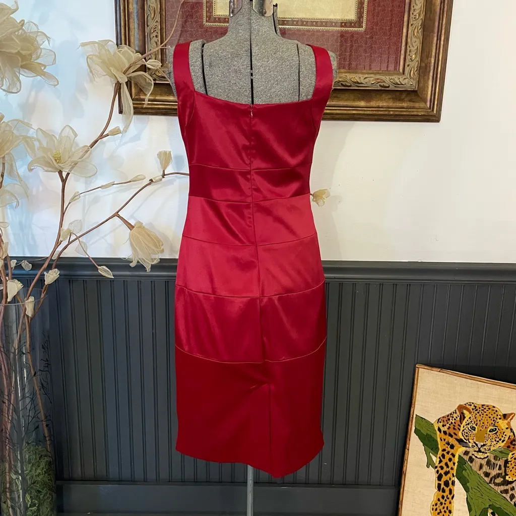 Bold & Chic Dress Barn Satin Red Sheath Square Neck Evening Dress - Sz 8 💚🎀 - Image 8