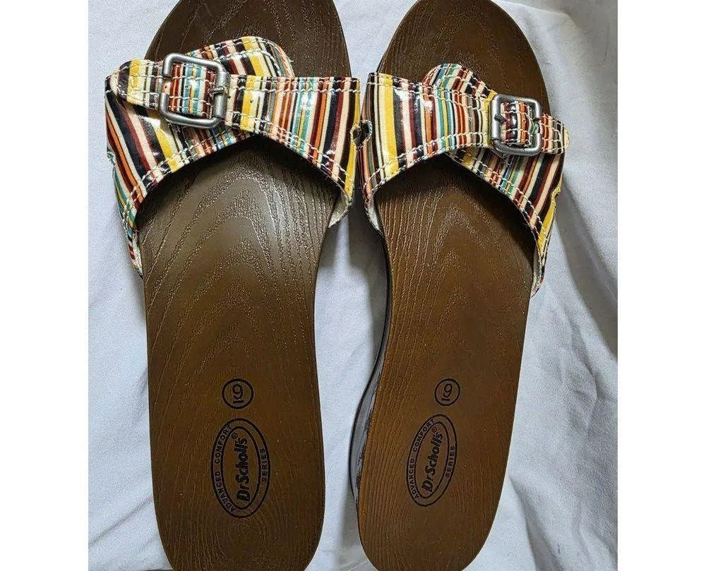 Dr. Scholl’s Women’s Size 9 Colorful Striped Patent Slip On Sandals Slides Retro - Image 7