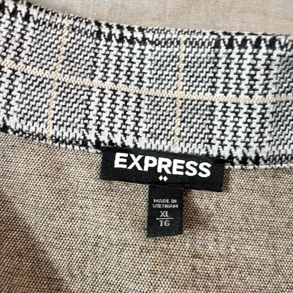 Express Gray Long Line Plaid Open Front Sweater Jacket Size XL - Image 8