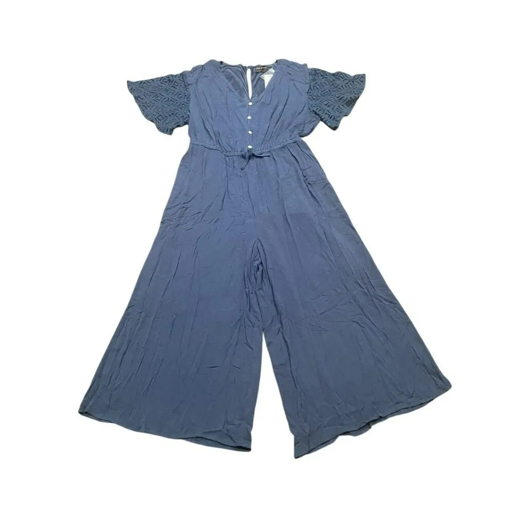 Lane Bryant Jumpsuit NWT 12 Navy One Piece Tie Waist Cottage Boho Lace‎ Sleeve - Image 3