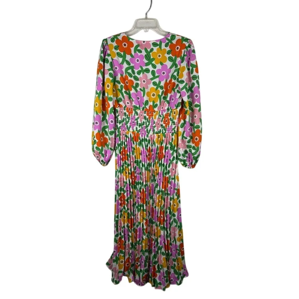 Traffic People Aurora L NWT White Multicolored Balloon Sleeve Floral Midi‎ Dress Size L - Image 7