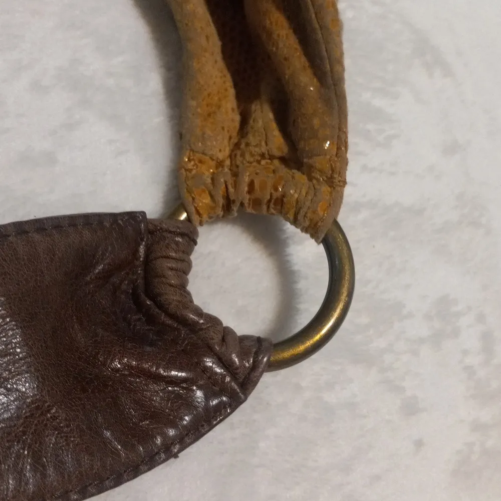 HOBO Leather Mustard and Tan Reptile Snake Print Hobo Handbag Gold - Image 5