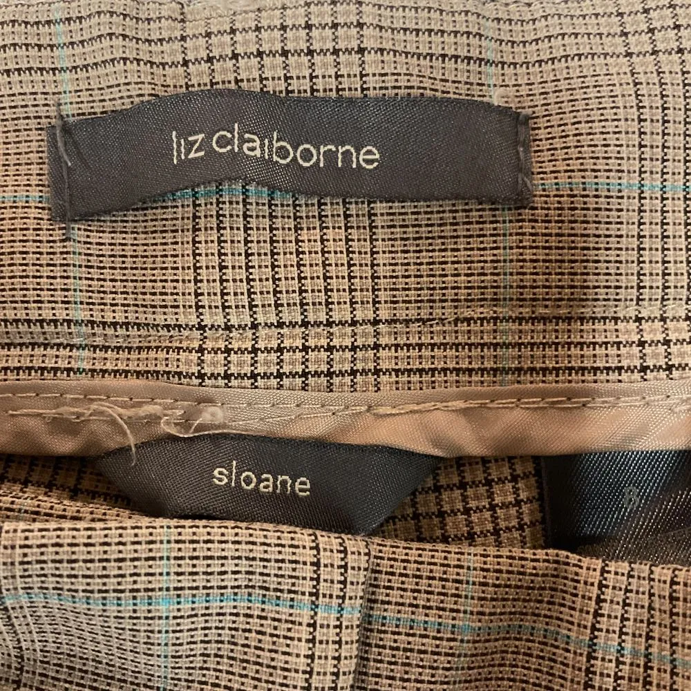 Liz Claiborne Women's Wide Leg Plaid‎ Trouser Pants Sz 8 Taupe Brown Business - Image 7