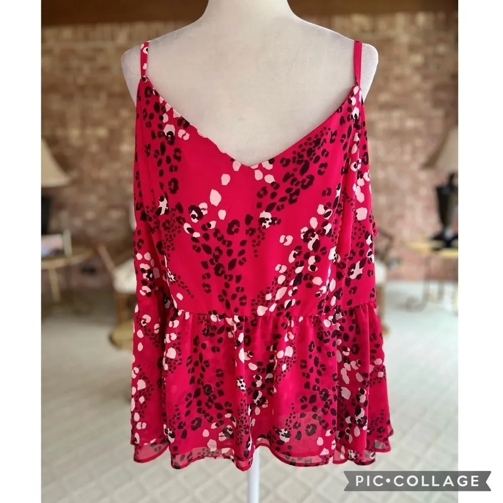 Torrid Top Tank Red Peplum Smocked Chiffon Leopard Print V-Neck Cami 4X Party - Image 4