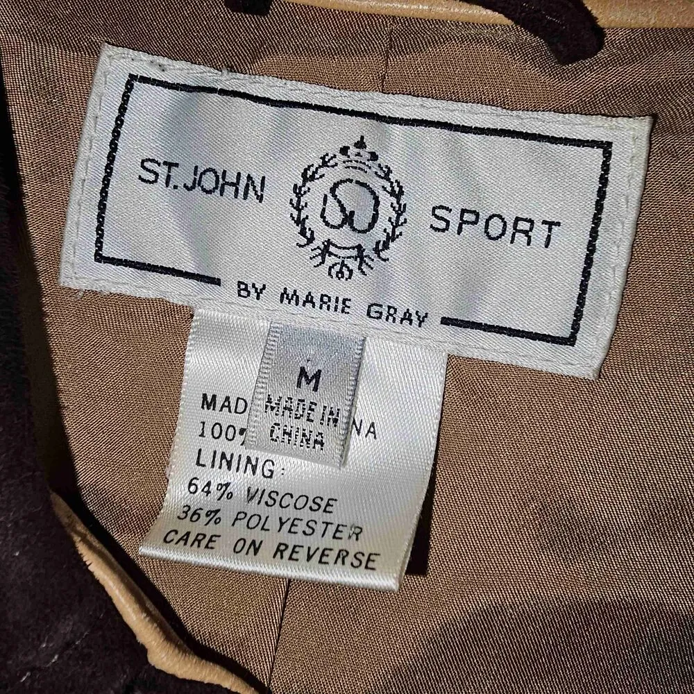 St John Sport Womens Brown Suede Leather Long Sleeve Button Down Shirt Jacket‎ M - Image 7