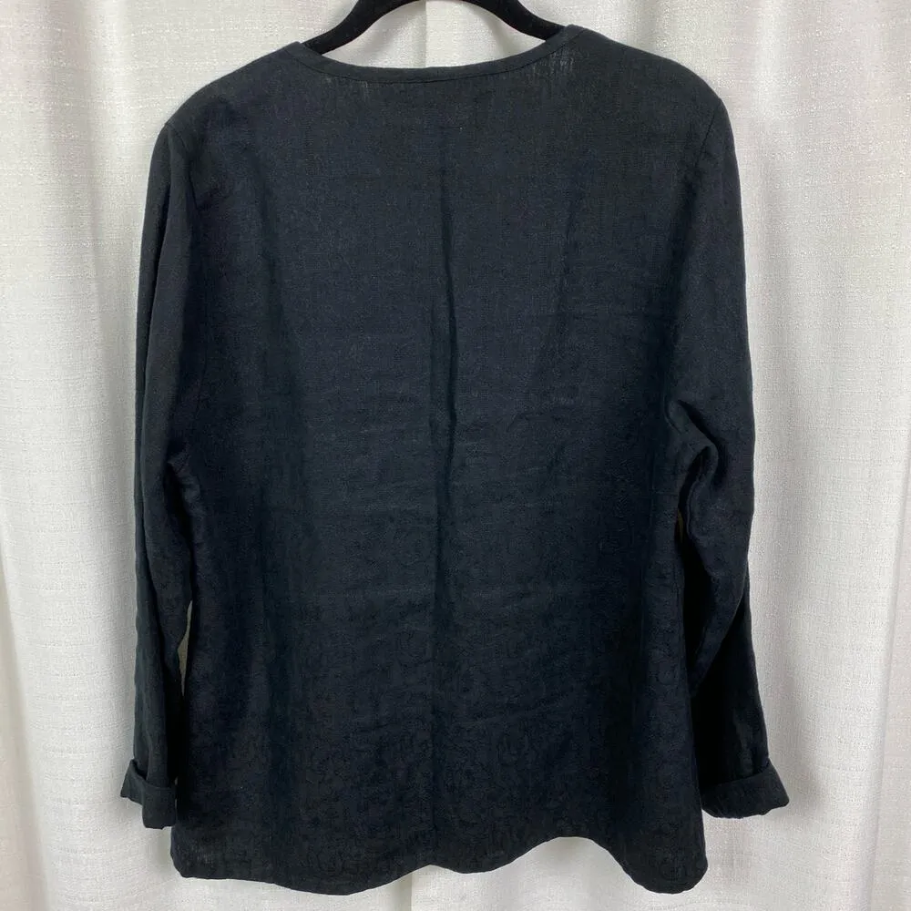 FLAX Black Linen Long Sleeve Blouse Sz.S - Image 8