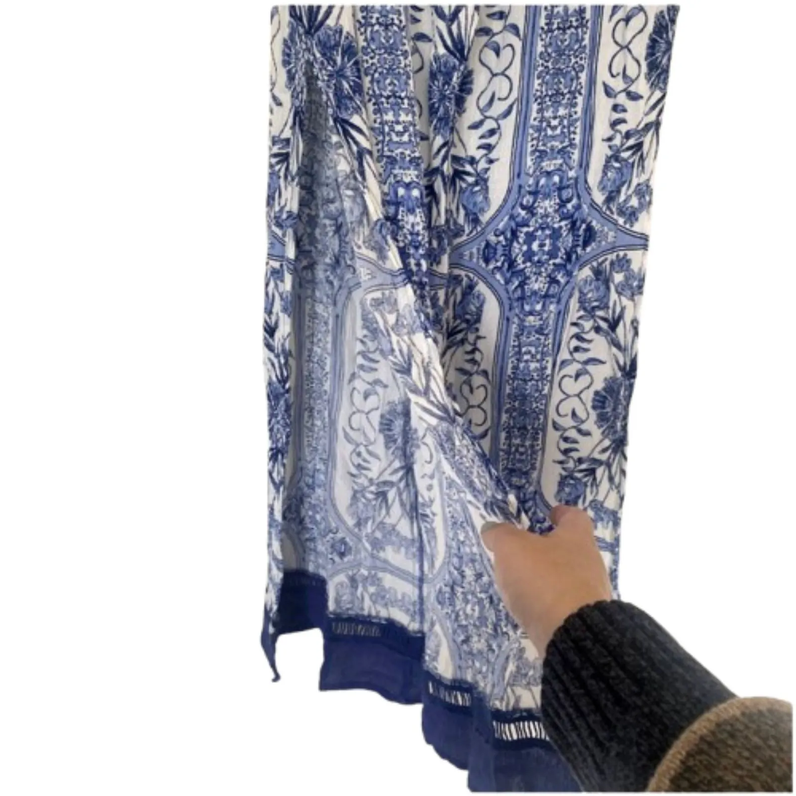 Abbeline Wide Leg Slit Beach Pants Blue Floral Boho Swim Coverup Size Small - Image 5