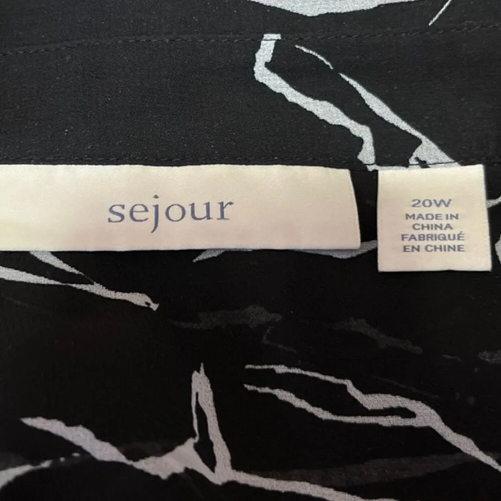 Sejour Black White Chiffon Long Sleeve Sheer Collar Button Down Shirt Top 20W - Image 4