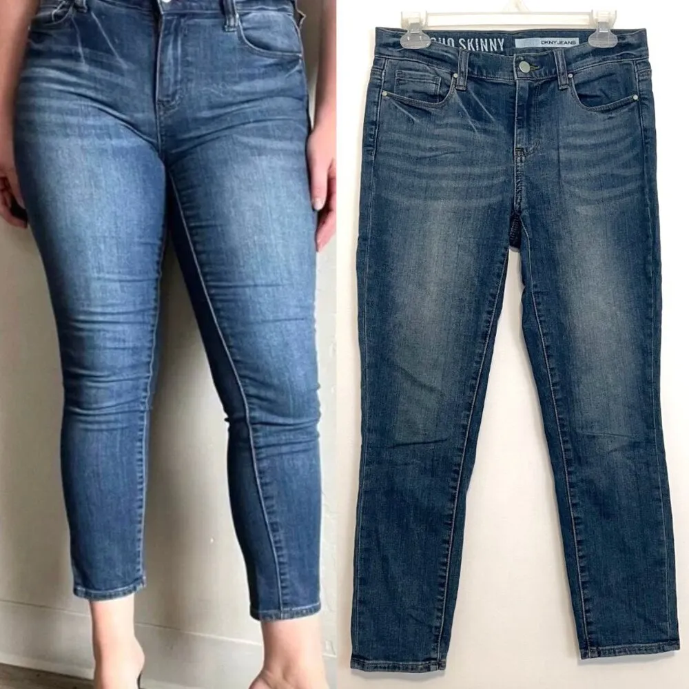 DKNY JEANS Soho Skinny Crop Jean Medium Wash Distressed Cropped Ankle Length ish - Image 2