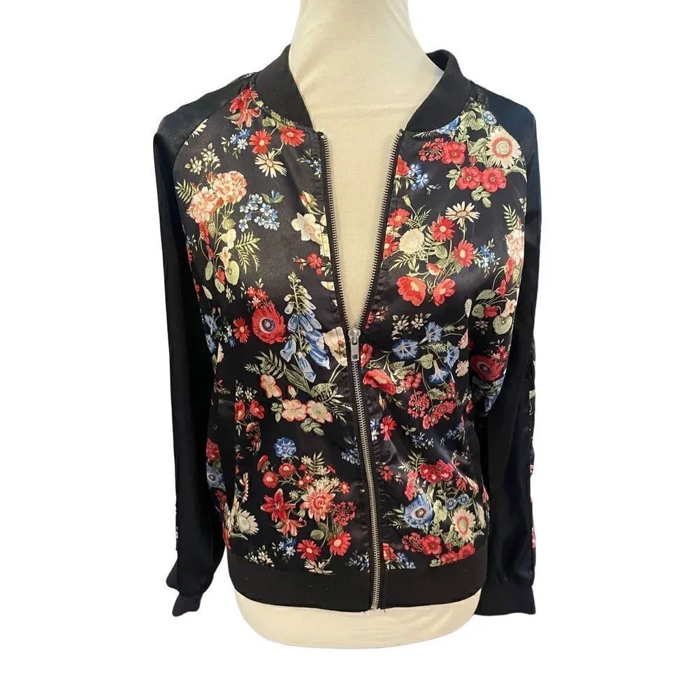 No Boundaries Multi-Color Floral Long Sleeve Full Zip Jacket Size L (11-13) Juni - Image 7