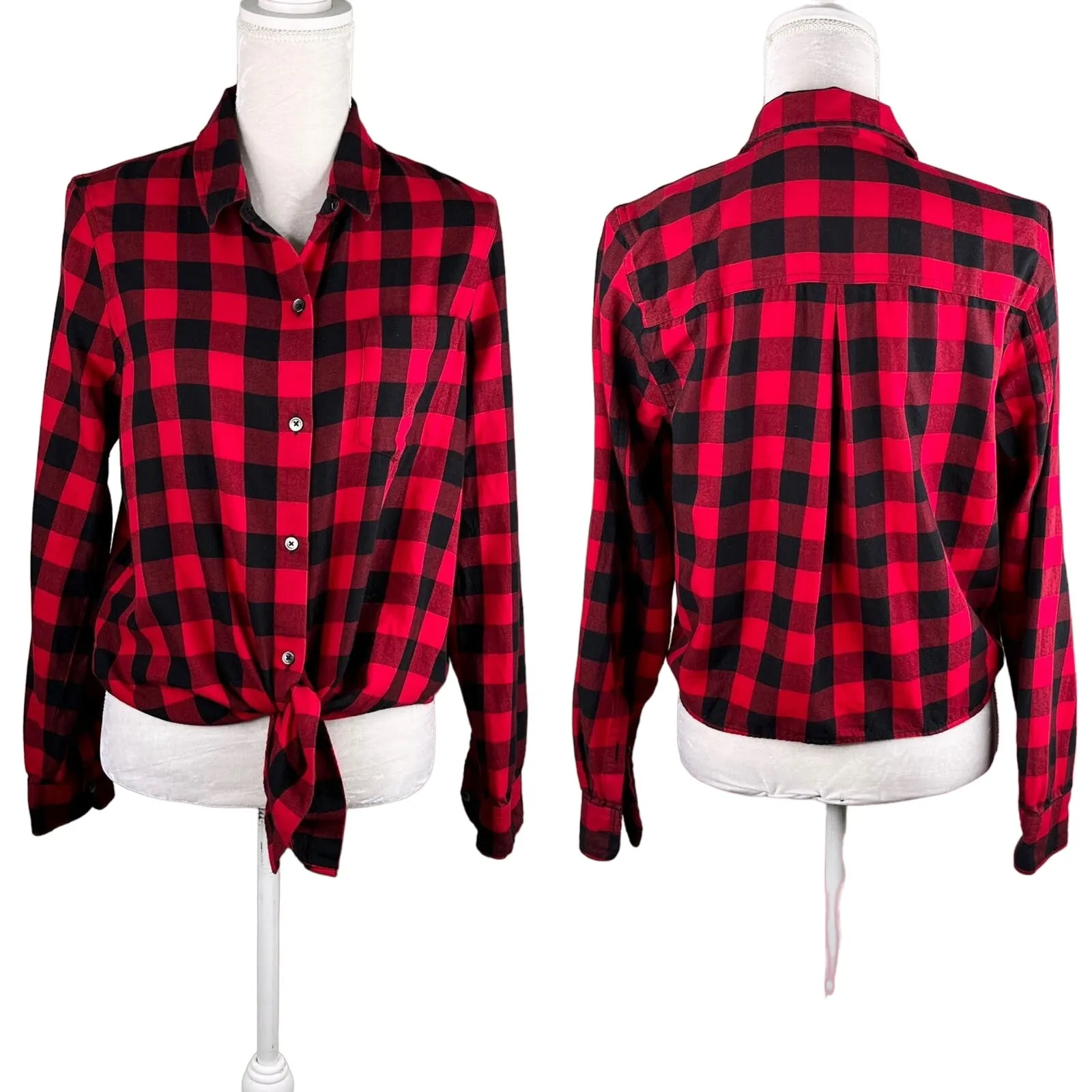 Madewell Flannel Tie-Front Shirt Large Sasha Red Buffalo Check - Image 3