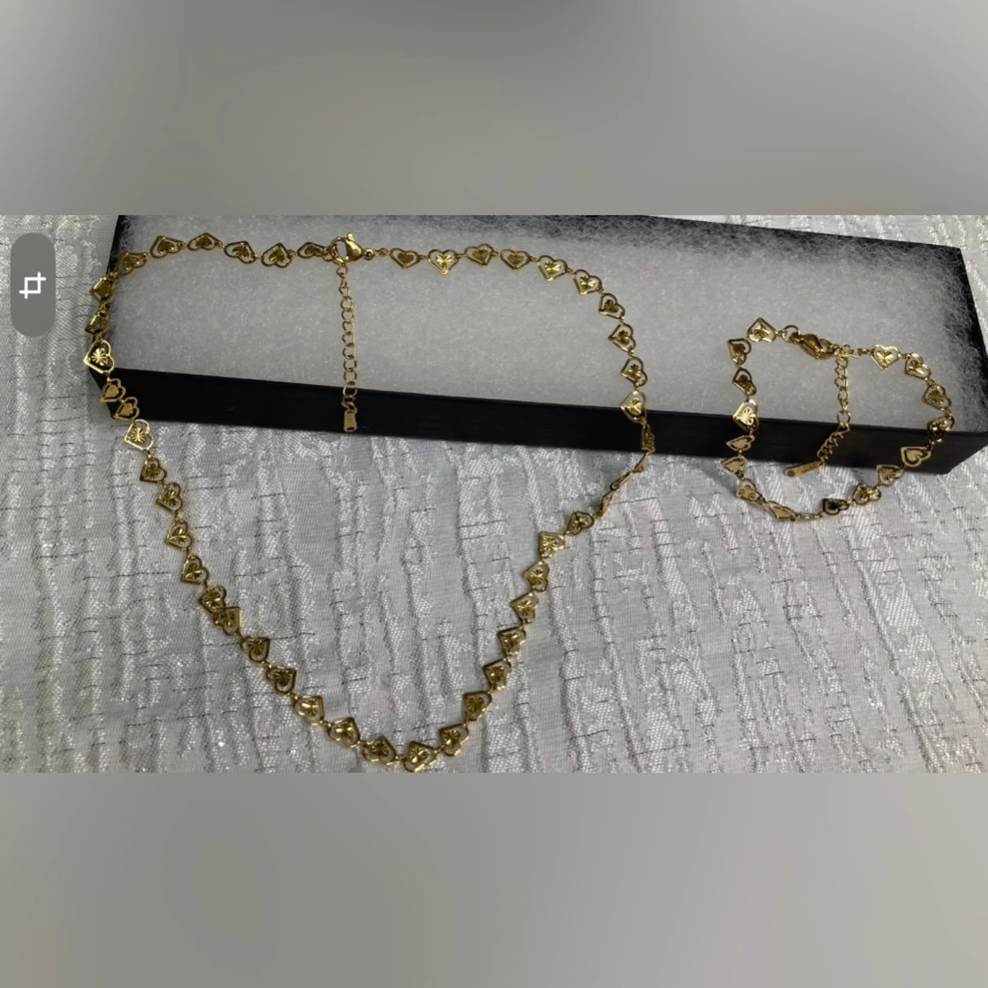 Antian Accessories™ Gold Heart Necklace & Bracelet Set · New - Image 3