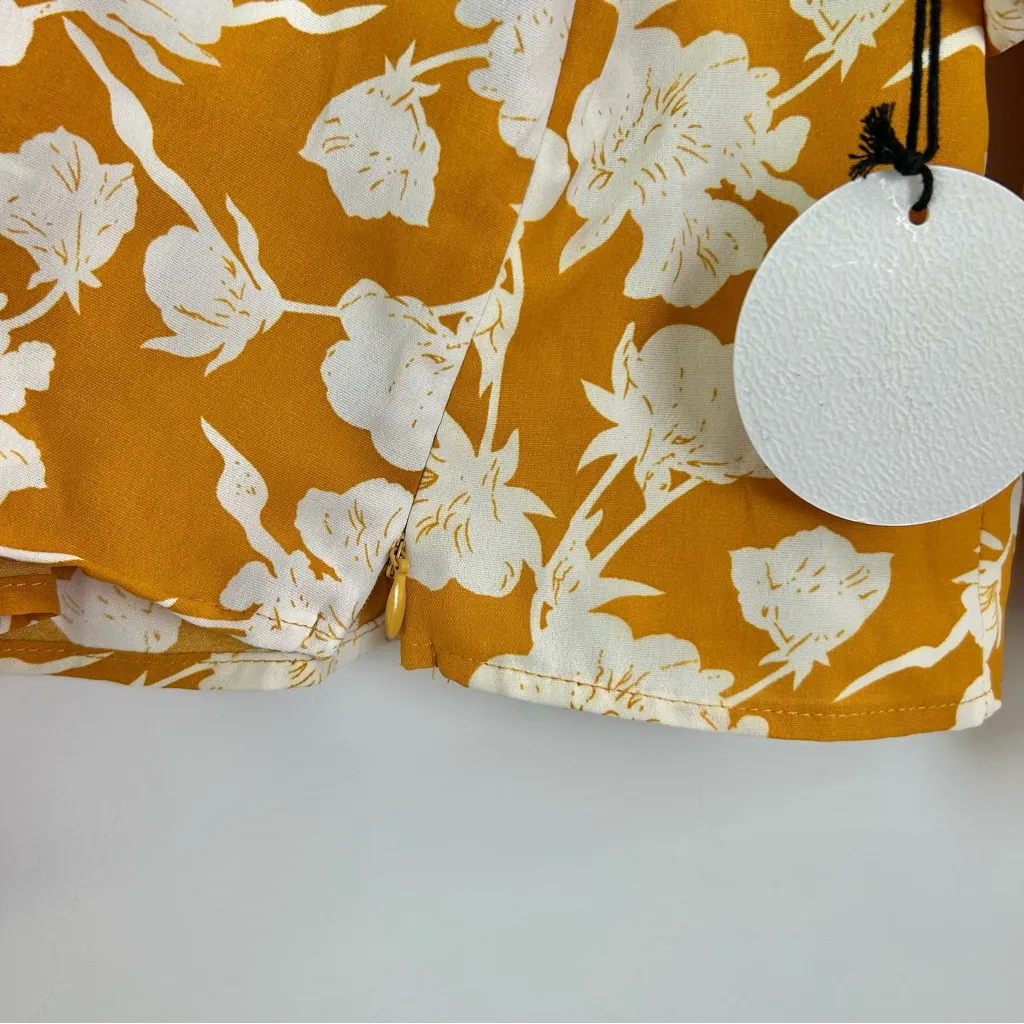 Milk & Honey|Dark Mustard Yellow Floral Ruffle Sleeve Top sz Large NWT - Image 8