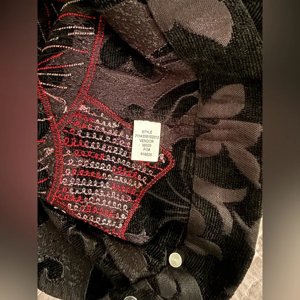 Multiples WOMENS Black Red Floral Design Button Jacquard Coat Jacket SIZE LARGE - Image 9