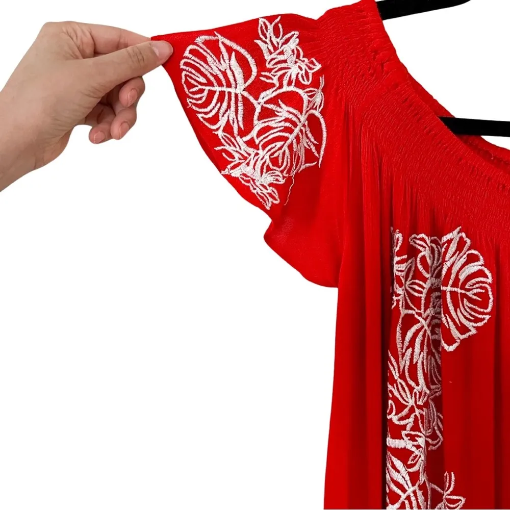 FREE PEOPLE Orange & White Rayon Off Shoulder Elastic Wide Leg Jumpsuit XS - Image 61