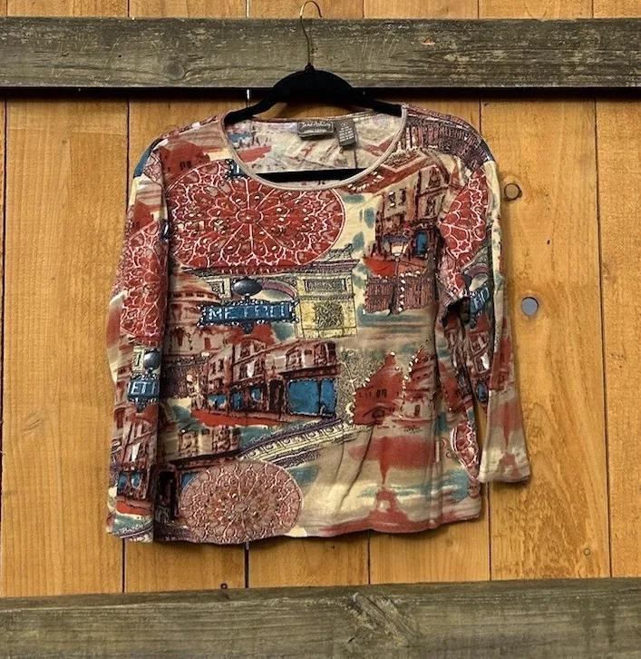 Jane Ashley Women's 3/4 Sleeveā Medium Sequin Beaded Metro Scenic Whimsy Cotton - Image 1