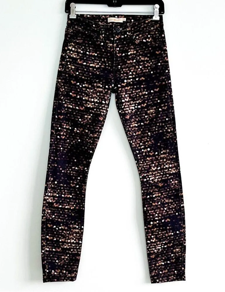 Tory Burch Black Flash Print Slim Skinny Jeans Size 24 - Image 6