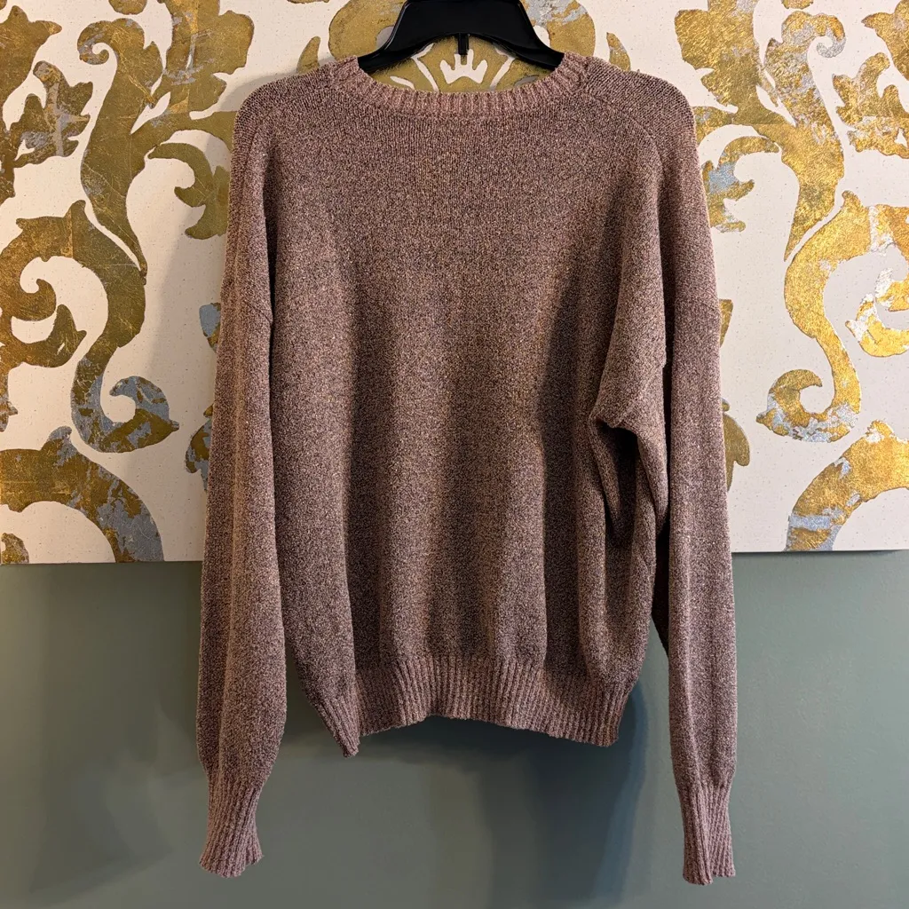 Korl America Size Large Dark Pink with Gold Metallic Knit Crewneck Sweater - Image 5