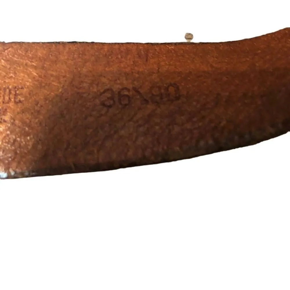 Vintage top grain tooled leather made in USA with silver buckle Size 36 Brown Size L - Image 5