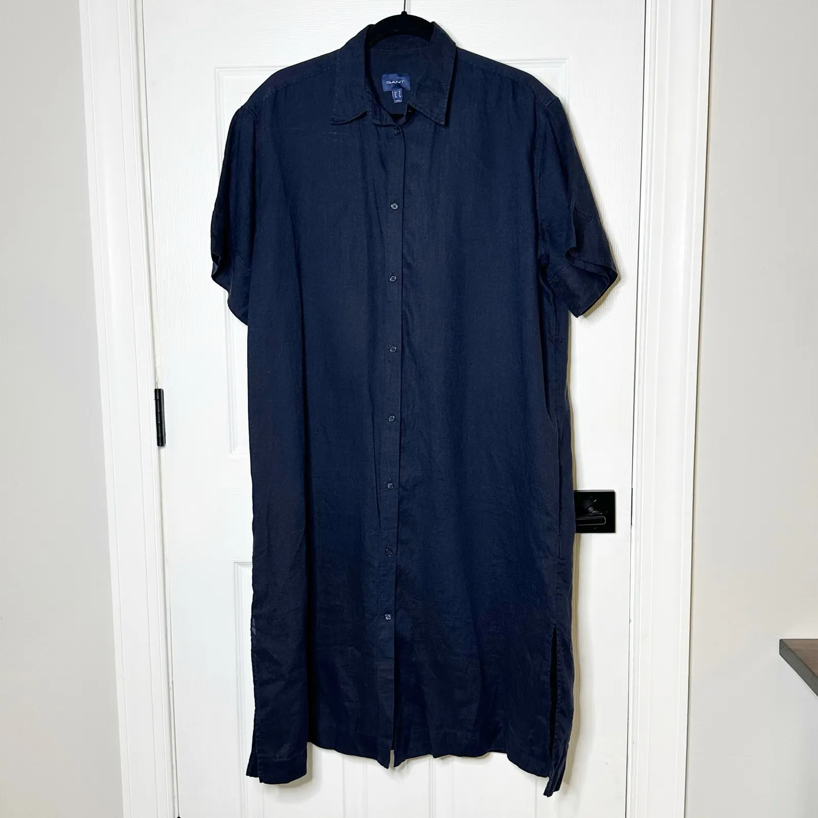 Gant 100% European Flax Linen Short Sleeve Navy Shirt Dress Midi‎ Size 38 US 8 Blue - Image 2