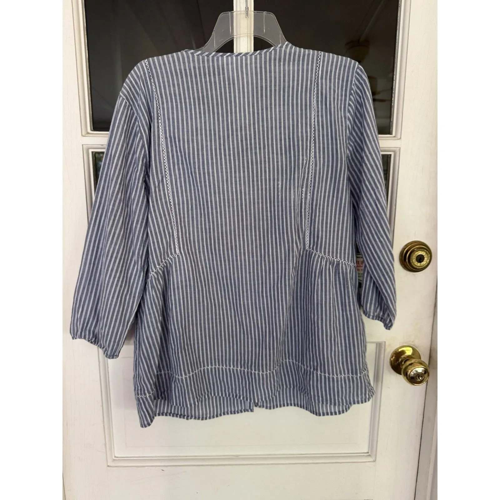 J. Jill Blouse Women’s M Blue Stripe Button Up Balloon Sleeve Top Tassel Cotton Size M - Image 6