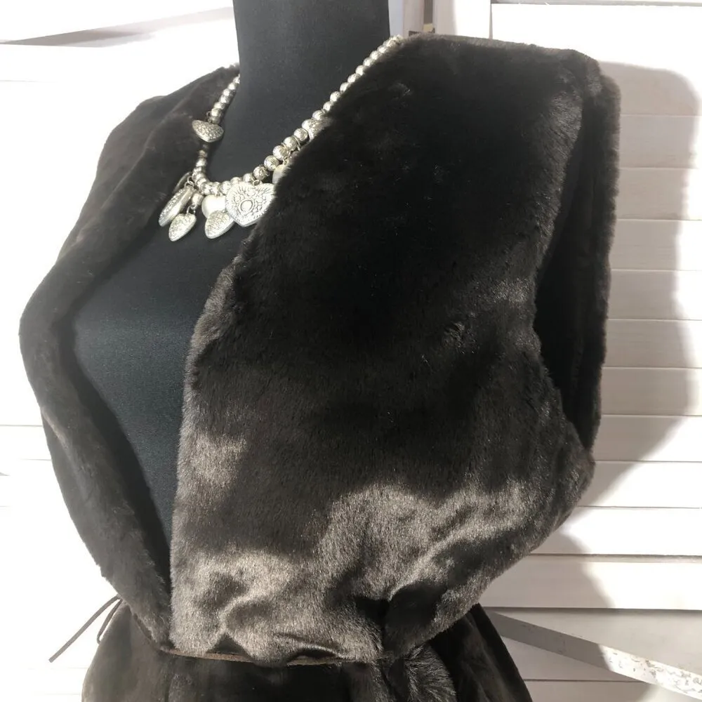 Vintage 90s Y2K Faux Fur Vest Brown Charlotte Russe Small Size M - Image 6
