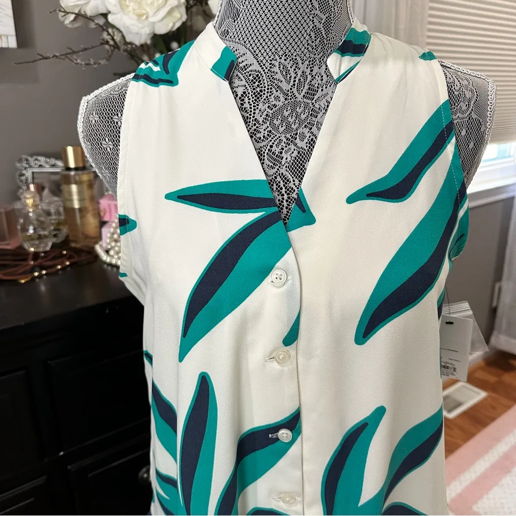 Nine West Tropical Green Leaf Sleeveless Ruffle Hem Mini Dress |Size Small (NWT) - Image 3