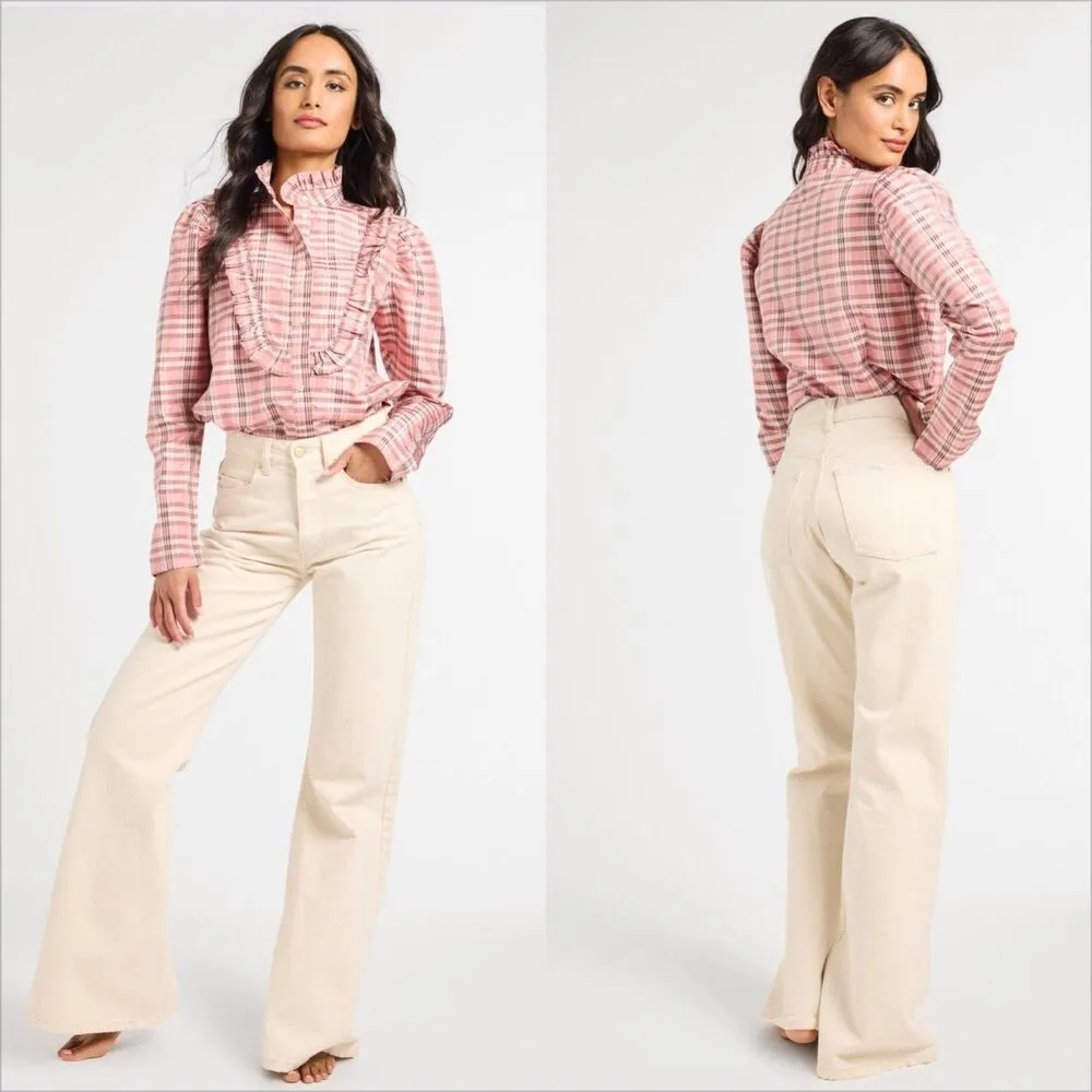 Mille Jolie Top Size XXS NWOT Sugarplum Plaid Bib Front Ruffle Trim Pink - Image 3