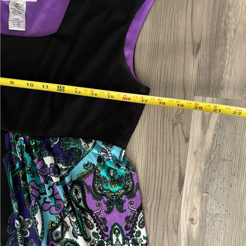 Studio I Black and Purple Patterned Dress Size 10 - Image 4