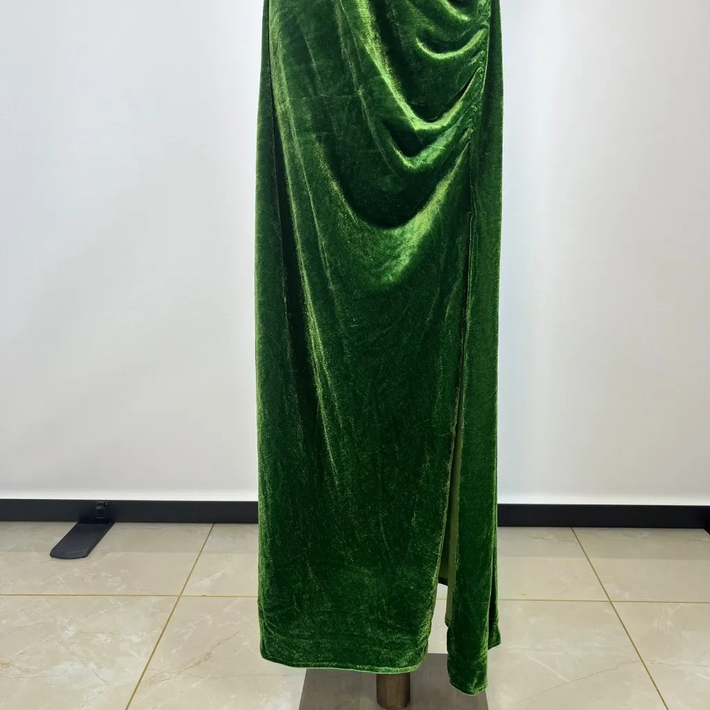 NWOT Reformation Merel Velvet Midi Dress In Green Velvet Size M - Image 3