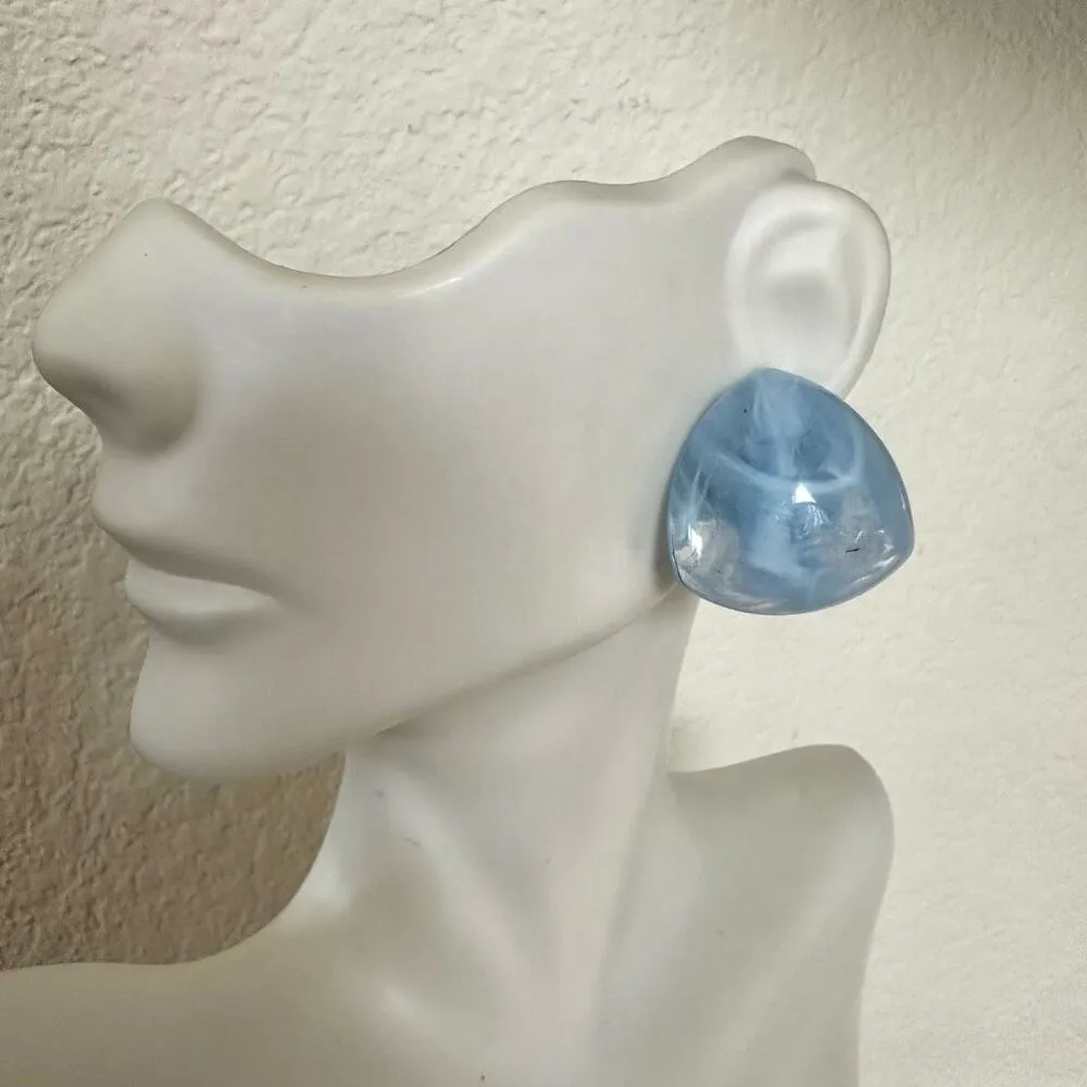 Blue triangle post swirl post earrings - Image 2