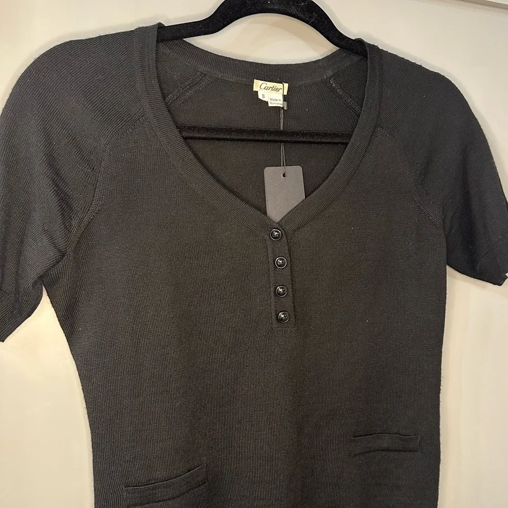 Vintage Cartier Black Henley Short Sleeve Shirt Wool Blend Size Small - Image 4