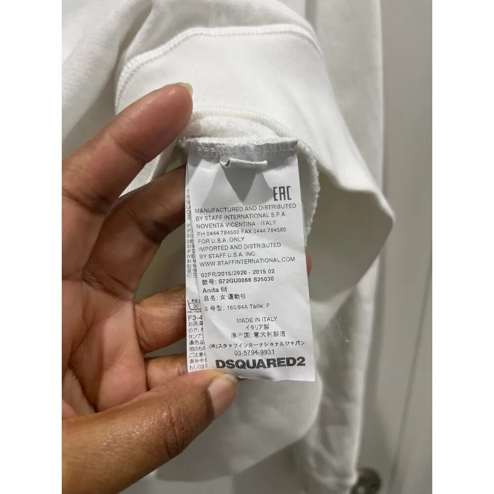 DSquared2 Women’s Crewneck White Sweatshirt w/ Appliqué Detail Sz S - Image 4