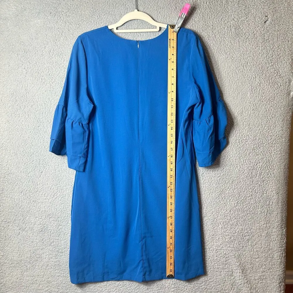 Belongsci Dress Womens L Blue V‎ Neck Bell Sleeve Shift Mini Career Event NEW Size L - Image 7
