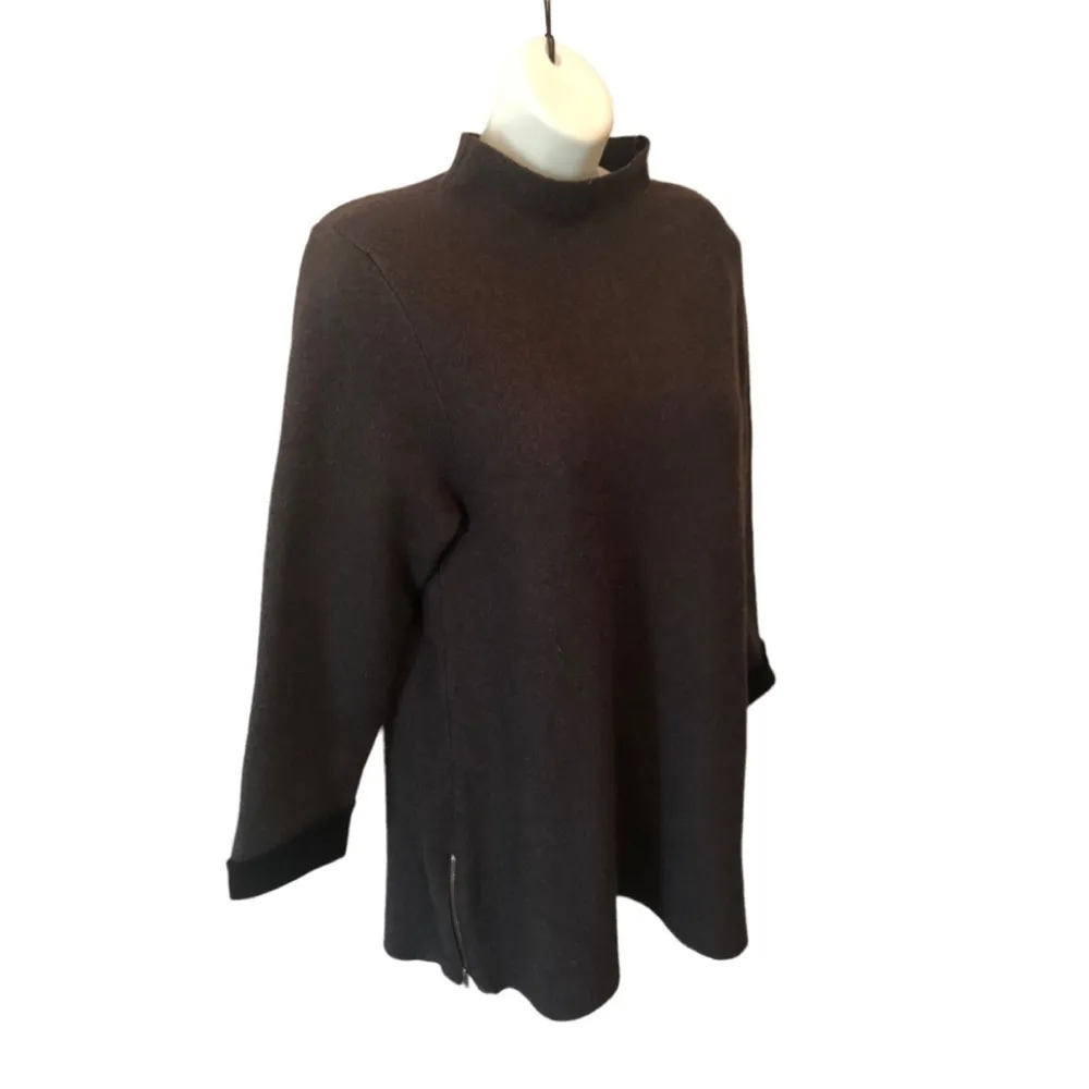 Nanette By  Wool Blend Mock Neck Sweater M Side Zippers Black - Image 2