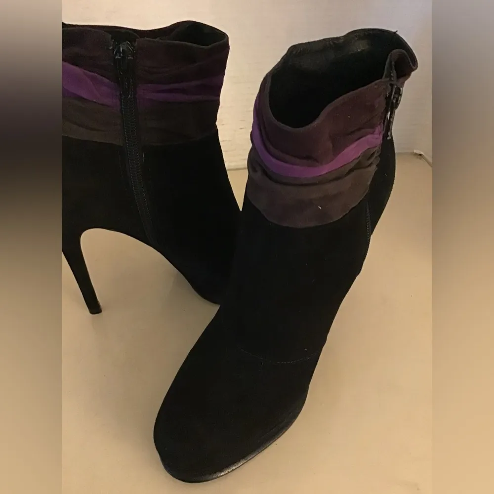 Diane Von Furstenburg women black suede platform heel boots US 8 - Image 11