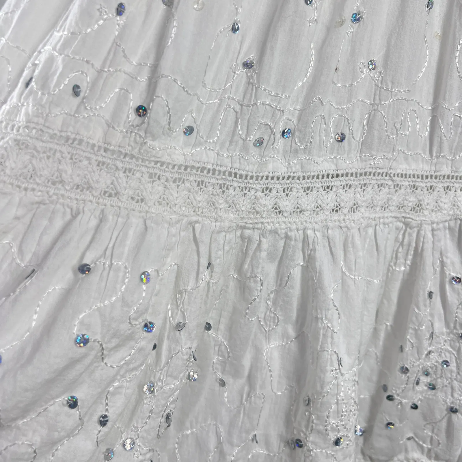 Kommotion NY White Cotton Skirt Embroidered Tiered‎ Bohemian Beach Cover Up M Size M - Image 8